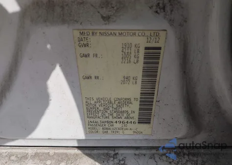 2013 Nissan Altima 2.5 Sv from USA, damaged, VIN 1N4AL3AP8DN496446